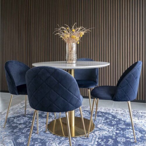Bolzano Spisebord Hvid Messing Marmor Look