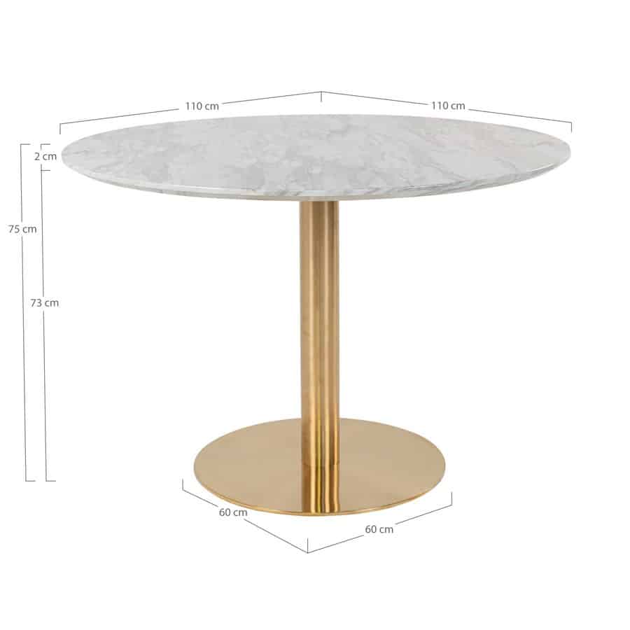 Bolzano Spisebord Marmorlook Messinglook Stel Ø110Xh75Cm