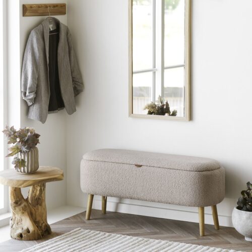 Harlow Bænk Opbevaring Beige Bouclé L95Xb37Xh45Cm