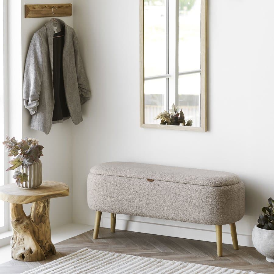 Harlow Bænk Opbevaring Beige Bouclé L95Xb37Xh45Cm
