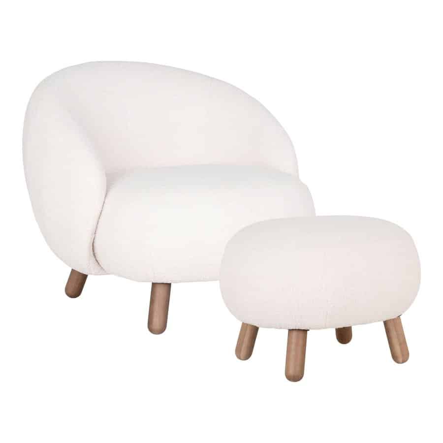 Savona Loungesæt Loungestol Puf Hvid L80Xb76Xh68Cm