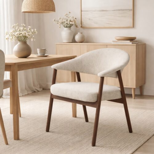 Durban Spisebordsstol med Armlæn i Massiv Røget Egetræ og Sand Møbelstof fra Unique Furniture | B63xD63xH81cm