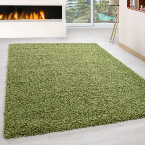 Luna Ensfarvet Fluffy Gulvtæppe i Grøn fra Rugs by Uniquebeds Home & Living | Flere Størrelser i Firkantet & Rund