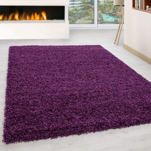 Luna Ensfarvet Fluffy Gulvtæppe i Lilla fra Rugs by Uniquebeds Home & Living | Flere Størrelser i Firkantet & Rund