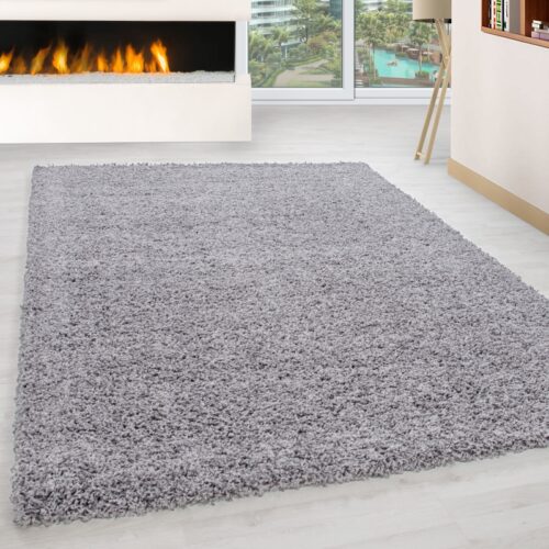 Luna Ensfarvet Fluffy Gulvtæppe i Lys Grå fra Rugs by Uniquebeds Home & Living | Flere Størrelser i Firkantet & Rund