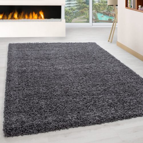 Luna Ensfarvet Fluffy Gulvtæppe i Mørk Grå fra Rugs by Uniquebeds Home & Living | Flere Størrelser i Firkantet & Rund