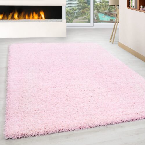 Luna Ensfarvet Fluffy Gulvtæppe i Pink fra Rugs by Uniquebeds Home & Living | Flere Størrelser i Firkantet & Rund