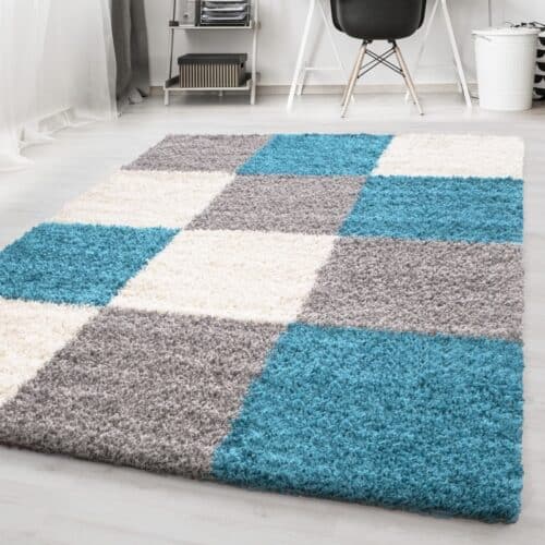 Nora Fluffy Ternet Gulvtæppe i Turkis fra Rugs by Uniquebeds Home & Living | Flere Størrelser