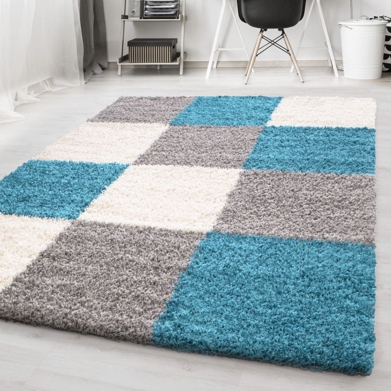 Nora Fluffy Ternet Gulvtæppe i Turkis fra Rugs by Uniquebeds Home & Living | Flere Størrelser 1