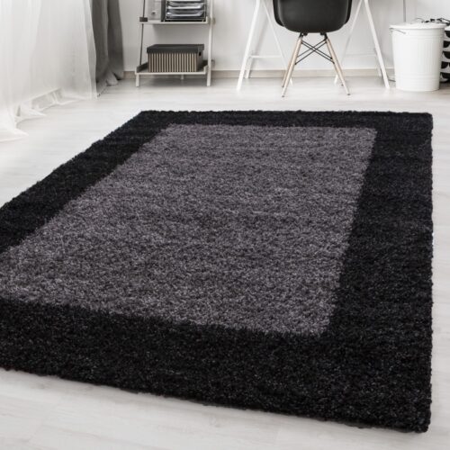 Zoe Fluffy Gulvtæppe i Sort med Kant fra Rugs by Uniquebeds Home & Living | Flere Størrelser i Firkantet & Rund