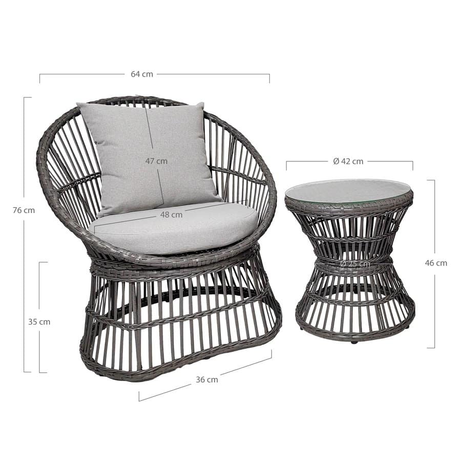 Natal Loungesæt Rattan Grå Hynder L64Xb48Xh76Cm