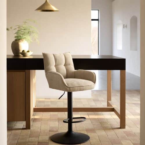 Oberhausen Barstol Linen Stof Sort Stål