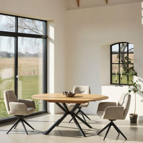 Toronto Spisebord Egetræs Melamin Sorte Metalkrydsben