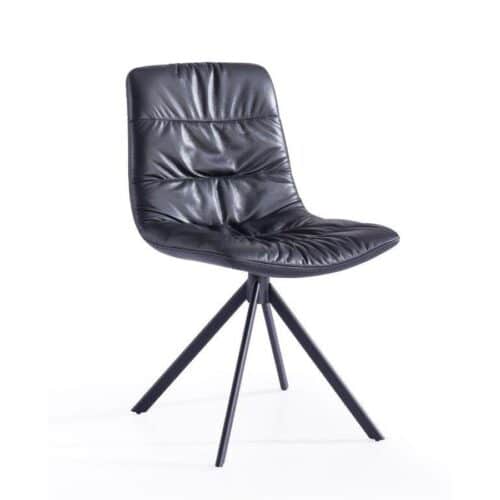 Mads Spisebordsstol I Sort Læder Med Sort Stel Fra Hundevad & Co - 1484