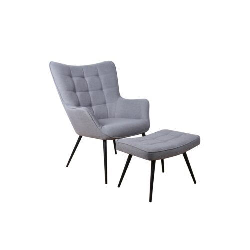 Linus Lænestol Med Skammel I Inari 91 Grå Stof Og Sort Metalstel Fra Hundevad & Co - 1549