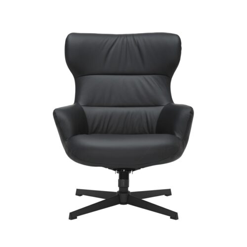 Abas Lounge Stol Med Skammel I Sort Læder Med Metalben Fra Hundevad & Co - 1596