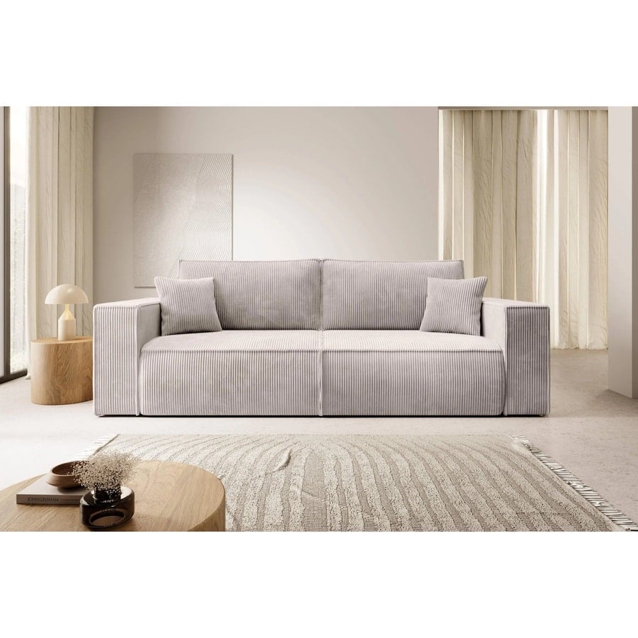 3009-02-Eva-Poso-02-4-3 Eva 3 Personers Sovesofa I Beige Fløjl Fra Hundevad & Co | L243Xb95Xh85Cm - 3009-02