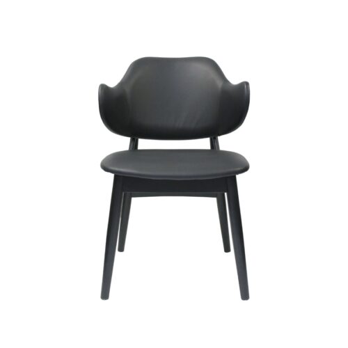 Siva Spisebordsstol I Sortbejdset Ask Med Sæde I Sort Læder Fra Hundevad & Co - 3555