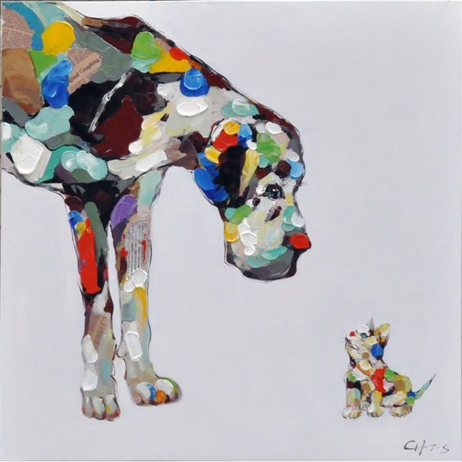 5108-5108-Stor-og-lille-hund Håndmalet Oliemaleri Med Motiv Af Stor Og Lille Hund (P300089A) Fra Hundevad & Co | 100X100 Cm - 5108