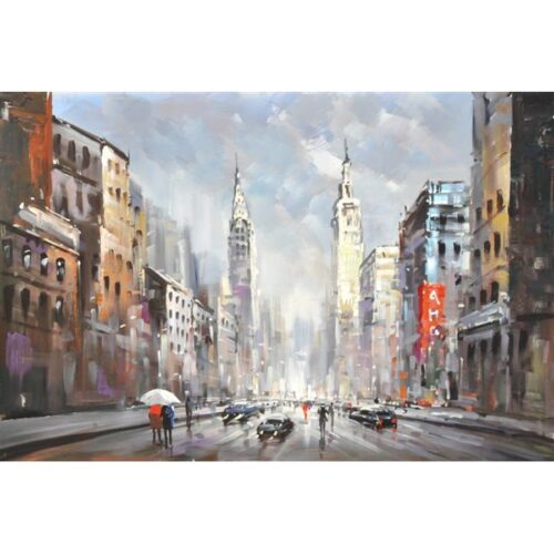 Oliemaleri Med Motiv Af Farverig By P700081A Fra Hundevad & Co | 80X120 Cm - 5109