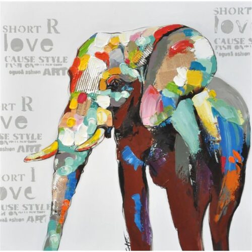 Håndmalet Oliemaleri Med Motiv Af Farvet Elefant P300106A Fra Hundevad & Co | 100X100Cm - 5113