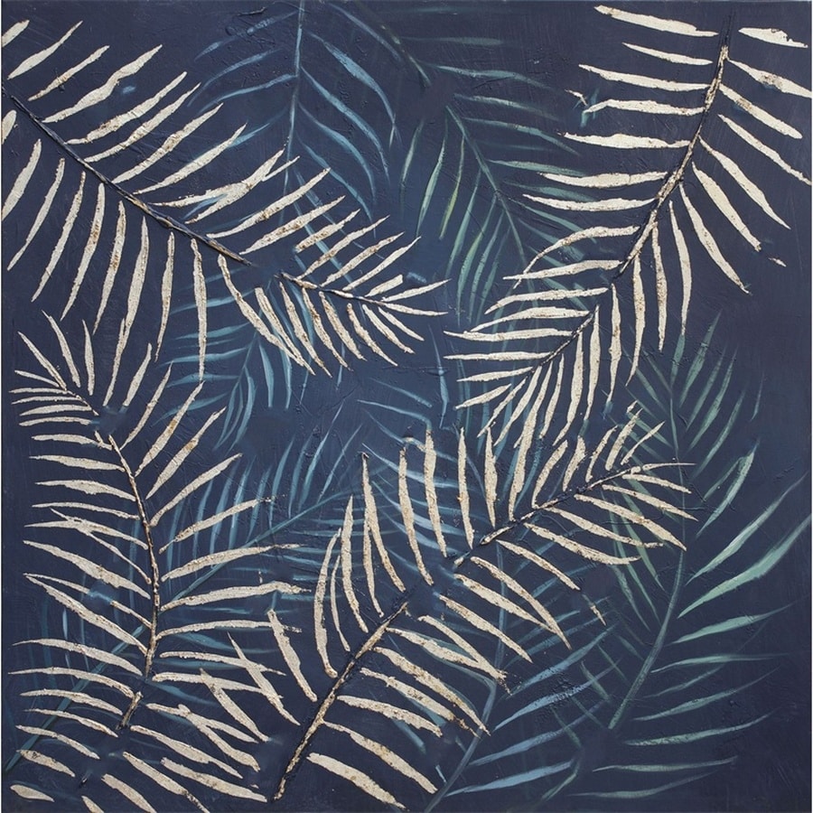 Oliemaleri Med Blå Blade Motiv Fra Hundevad & Co | 80X80Cm - 5803