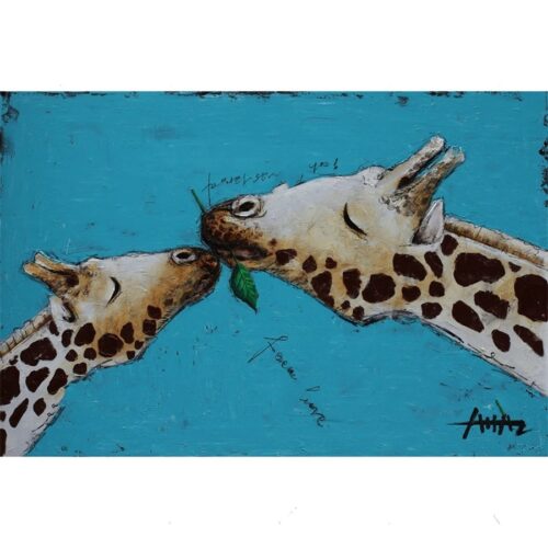 Oliemaleri Med Giraf Motiv Fra Hundevad & Co | 60X90Cm - 5810