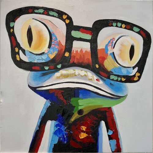 Oliemaleri Med Motiv Af Øgle Med Briller Fra Hundevad & Co | 50X50 Cm - 5813