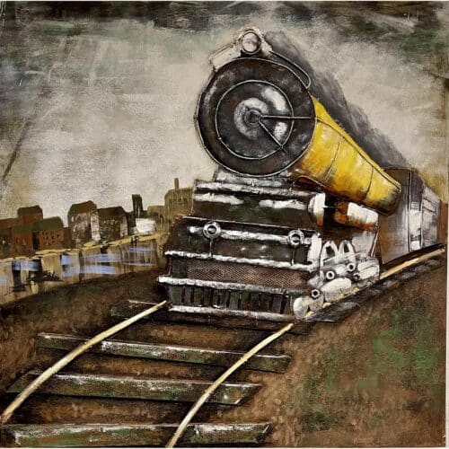 Metalmaleri Med Lokomotiv Motiv I Metal Fra Hundevad & Co | 80X80 Cm - 5832