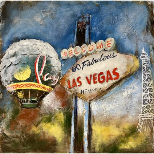 Metalmaleri Med Las Vegas Byskilt Motiv Fra Hundevad & Co | 80X80 Cm - 5834