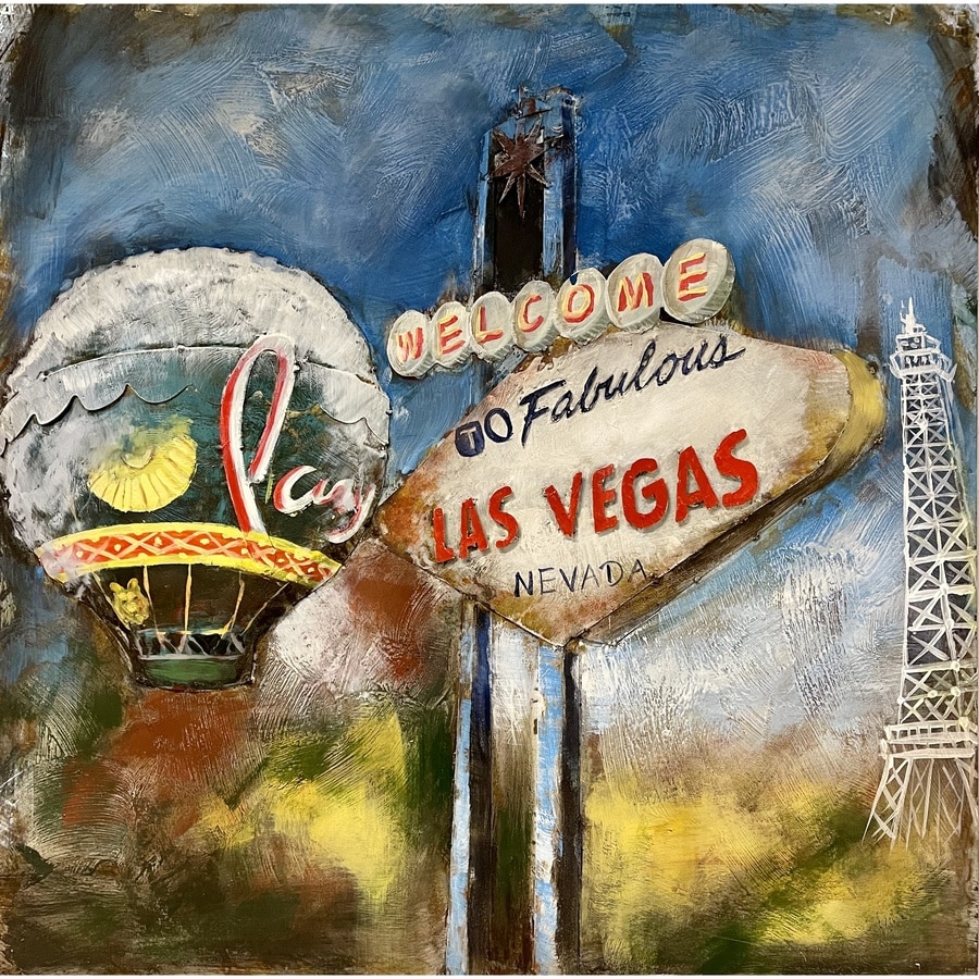 Metalmaleri Med Las Vegas Byskilt Motiv Fra Hundevad & Co | 80X80 Cm - 5834