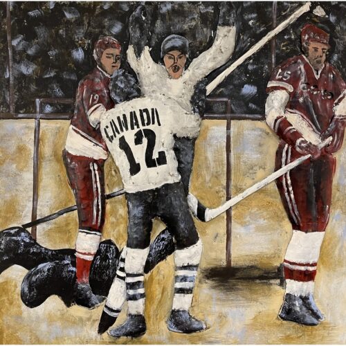 Metalmaleri Med Ishockey Kamp Motiv Fra Hundevad & Co | 100X100 Cm - 5842