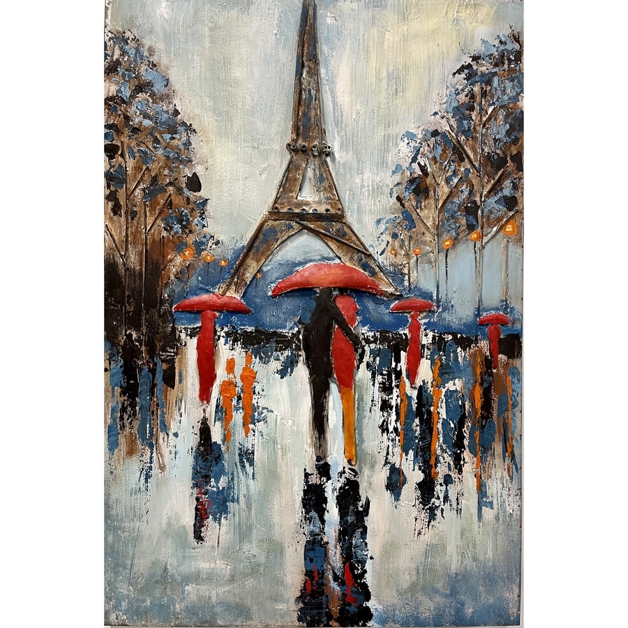 Metalmaleri Med Eiffeltårnet I Regnvejr Fra Hundevad & Co | 120X80Cm - 5845