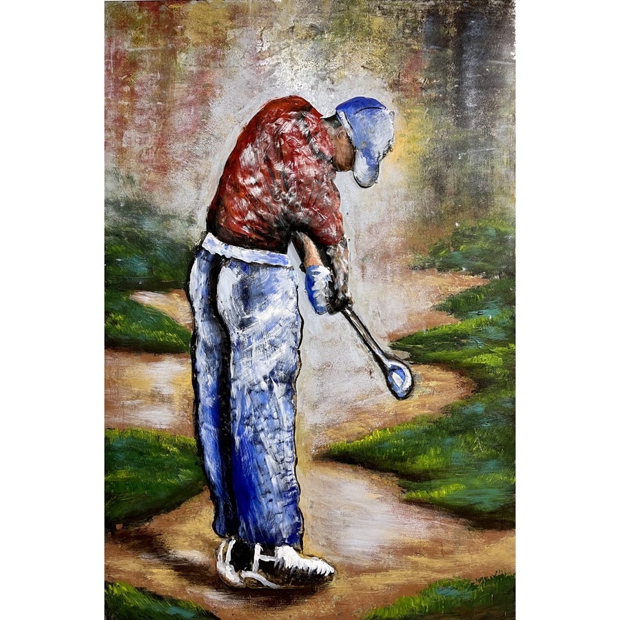 5851-5851 Metalmaleri Med Rødt Golfspiller Motiv Fra Hundevad & Co | 80X135Cm - 5851