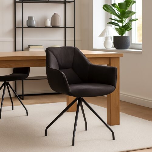 Anna Spisebordsstol i Læder med Stoflag & Sort Drejestel fra Lexpo Living | Flere Farver