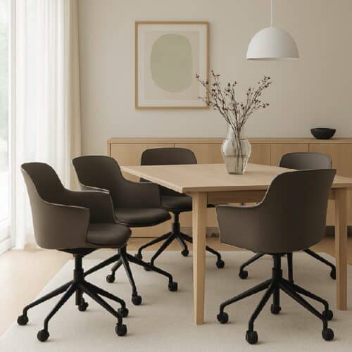 Mia Spisebordsstol i Hård Plast med Polstret Sæde & Hjul fra Lexpo Living | Flere Farver