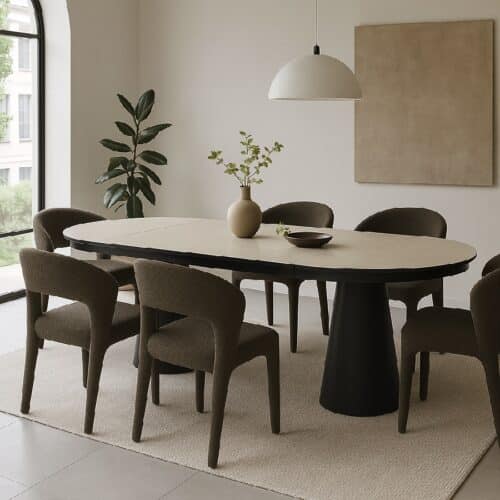 Pearl Spisebord i Beige med Udtræk fra Lexpo Living | Ø110, 240x110 cm