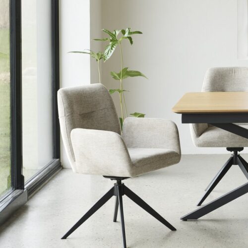 Aschaffenburg Spisebordsstol Armlæn Sand Stof Sort