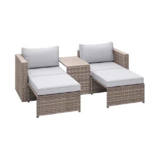 Split Modulsofasæt Brun Polyrattan Beige Stof