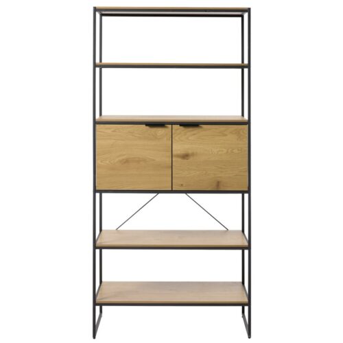Toronto Bogreol Egetræsmelamin Sorte Metalben B90Xd40Xh190Cm