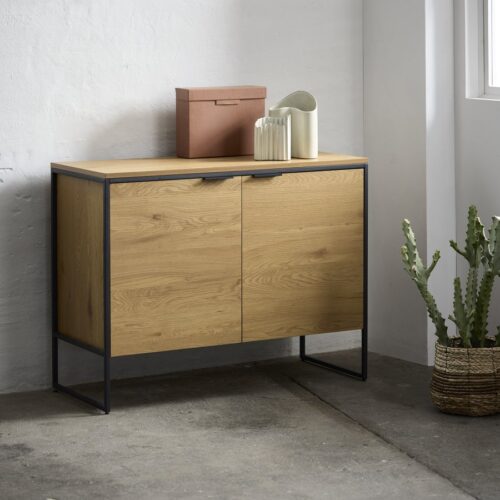 Toronto Skænk Egetræsmelamin Sort Metal Stel