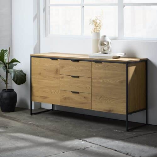 Toronto Skænk Egetræsmelamin Sort Metal Stel