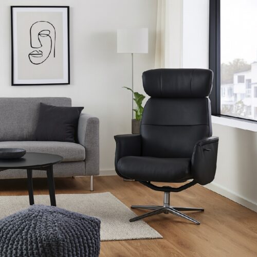 Alex Lænestol i Læder med Sort/Krom Metalstel fra Lexpo Living | Flere Farver | Justerbart Ryglæn