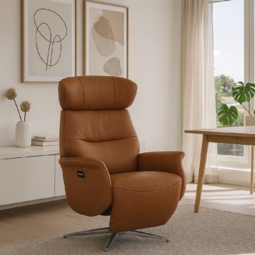 Alex Lænestol i Læder med Sort/Krom Metalstel fra Lexpo Living | Flere Farver | 2 Motors Justerbart Ryglæn & Fodstøtte