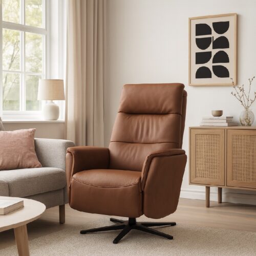 Malthe Lænestol i Møbelstof eller Ægte Læder med Sort Drejestel fra Lexpo Living | Flere Farver | Manuel Vippefunktion