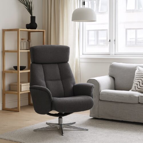 Mars 1 Lænestol i Læder/Møbelstof med Krom Metalstel fra Lexpo Living | Flere Farver | Justerbart Ryglæn