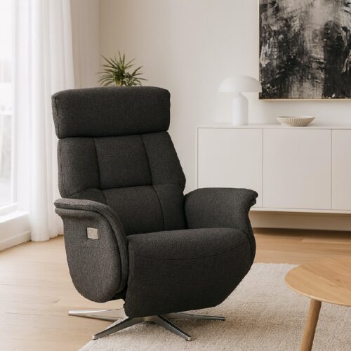 Mars 4 Lænestol i Læder/Møbelstof med Krom Metalstel fra Lexpo Living | Flere Farver | 2 Motors Justerbart Ryglæn & Fodstøtte