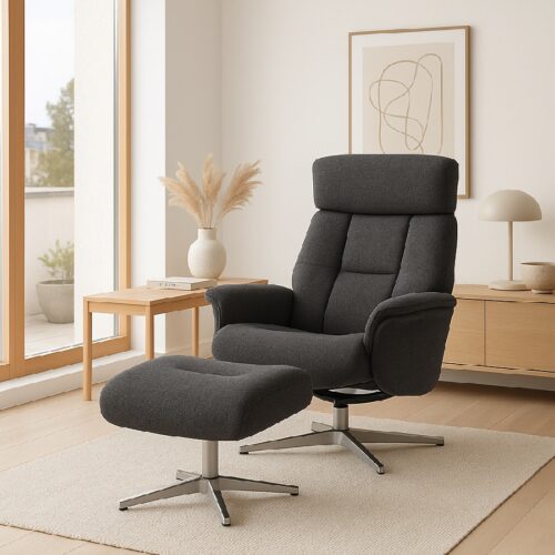 Mars Fodskammel i Læder & Møbelstof med Krom Metalstel fra Lexpo Living | 47x41x41 cm