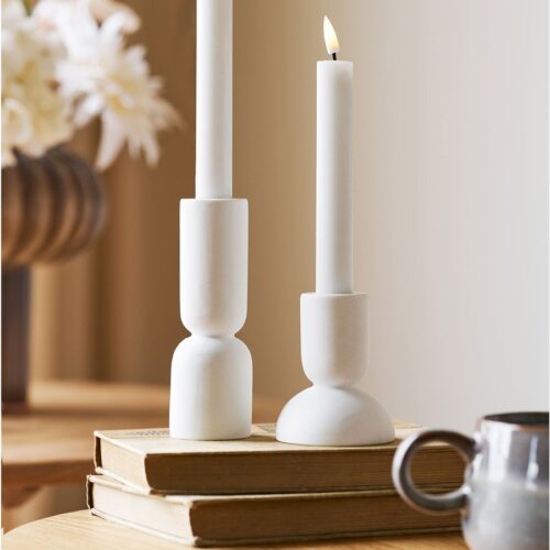 Hvide Lysestager Kalksten Sæt Ø7 5Xh15Cm