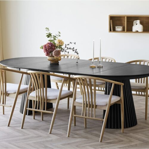 Osaka Spisebord Sort Egefiner Tillægsplader Ø120